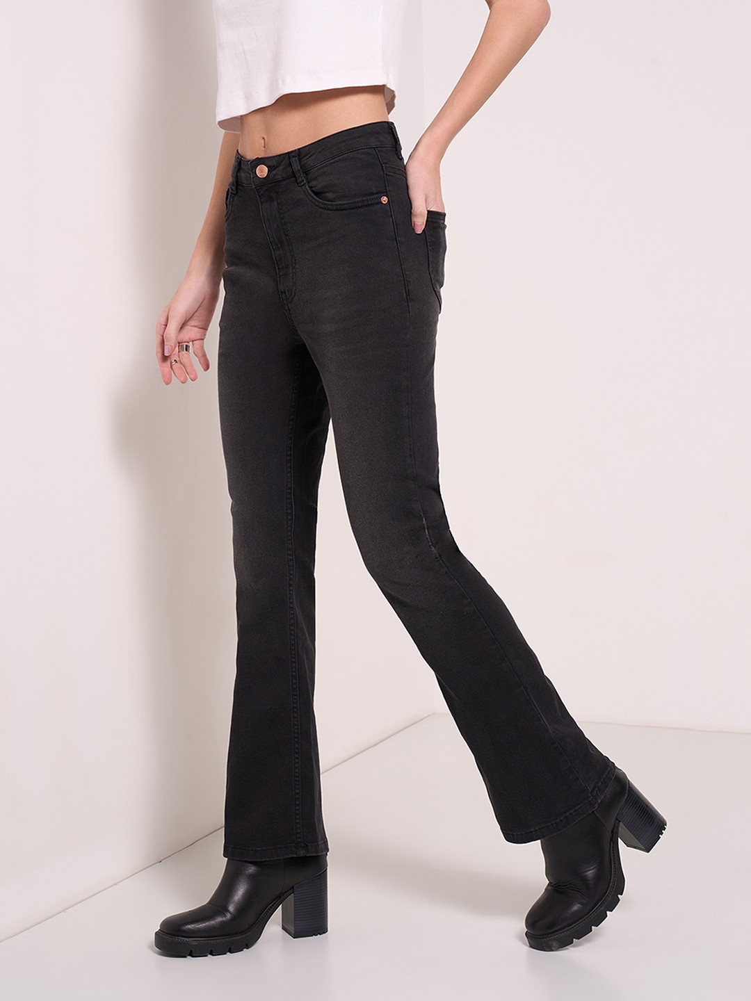 

SF JEANS by Pantaloons Women Flared High-Rise Low Distress Jeans, Grey