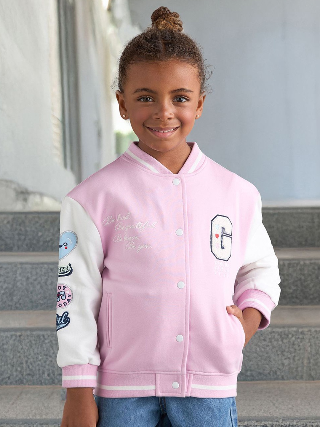 

max Boys Colourblocked Polyester Crop Bomber with Patchwork Jacket, Pink