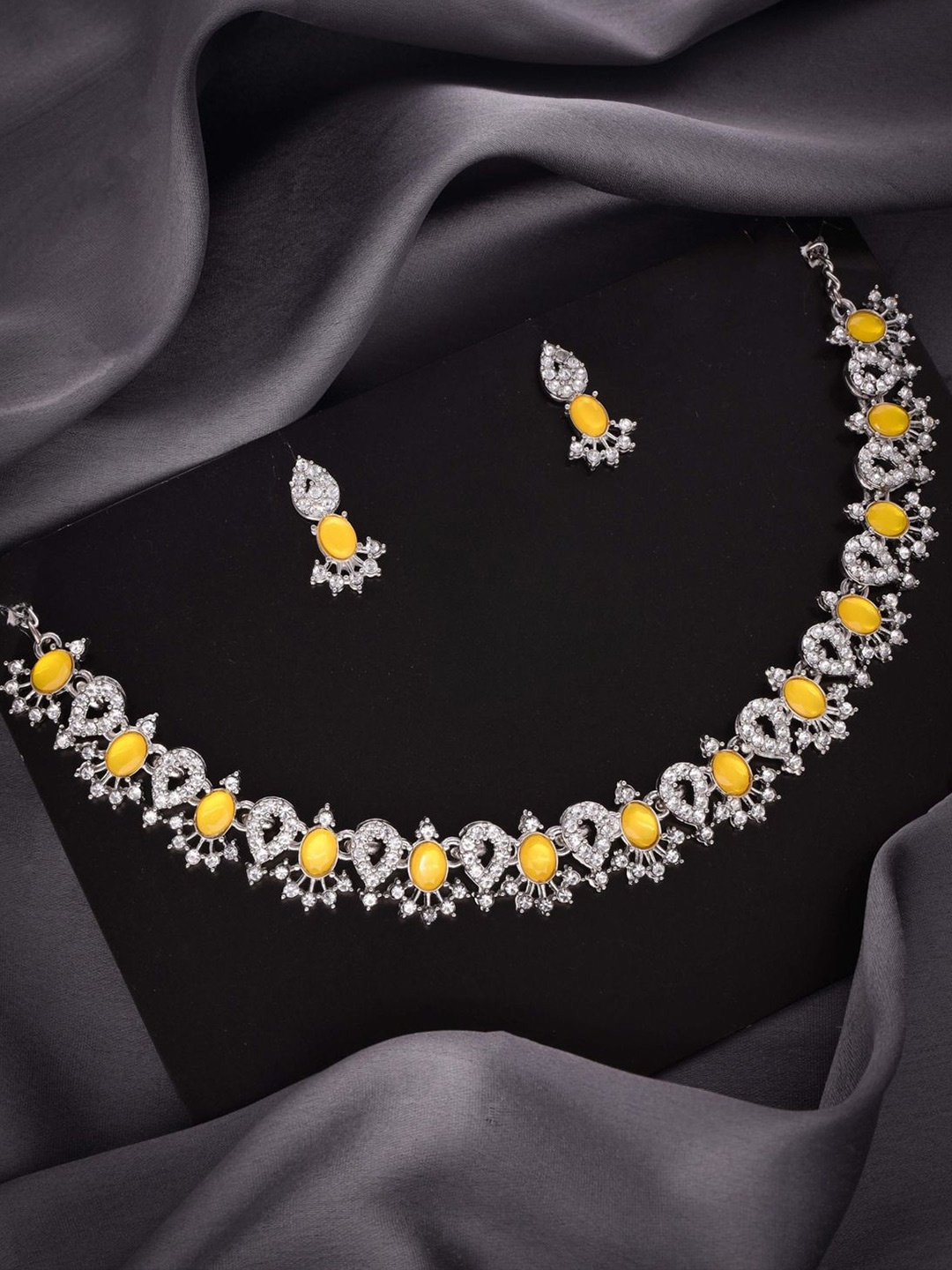 

DIVASTRI Set Of 2 Silver-Plated American Diamond Studded Jewellery Set