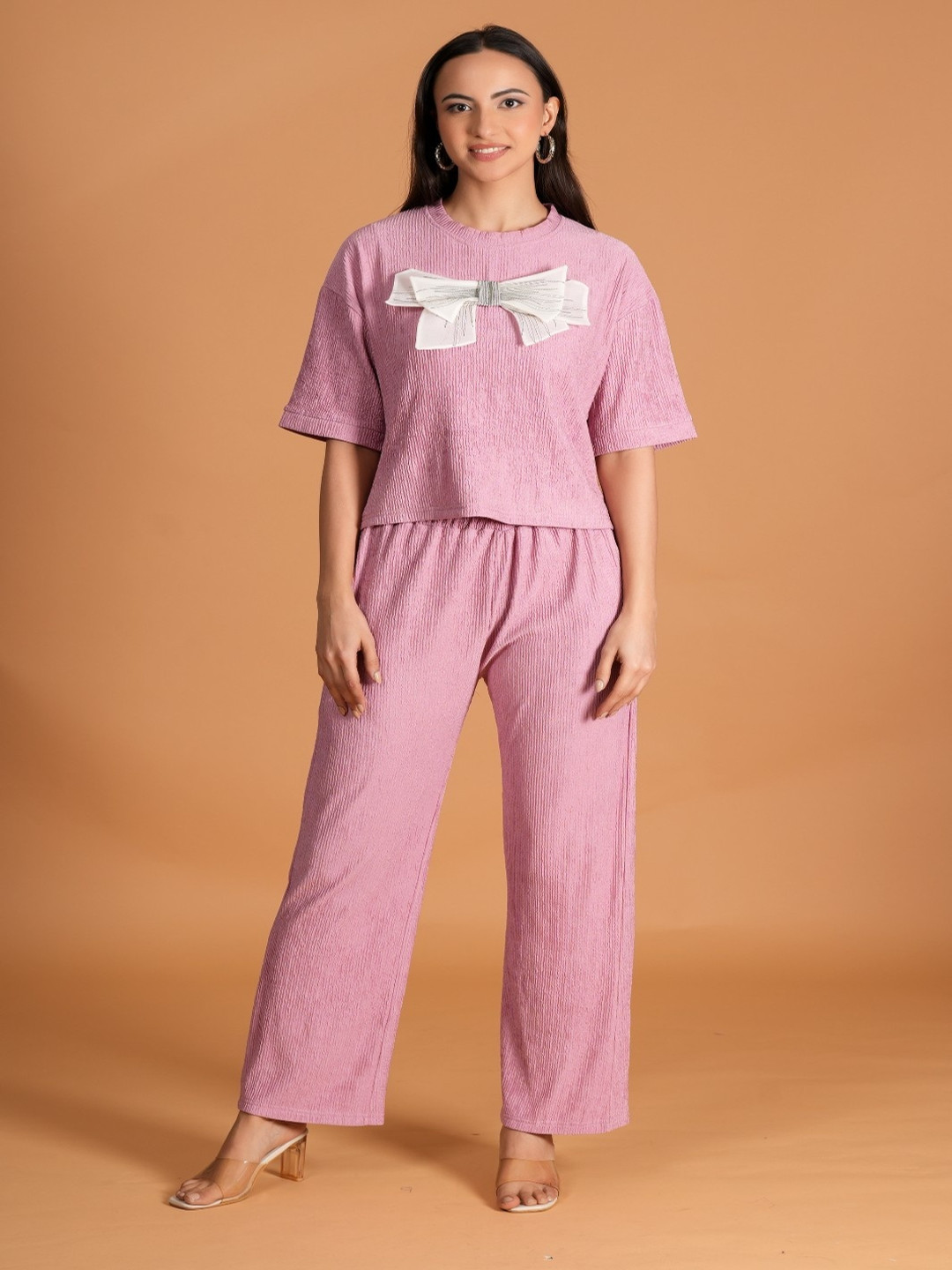 

BAESD Self Design Pure Cotton Top & Trousers Co-Ord Set, Pink