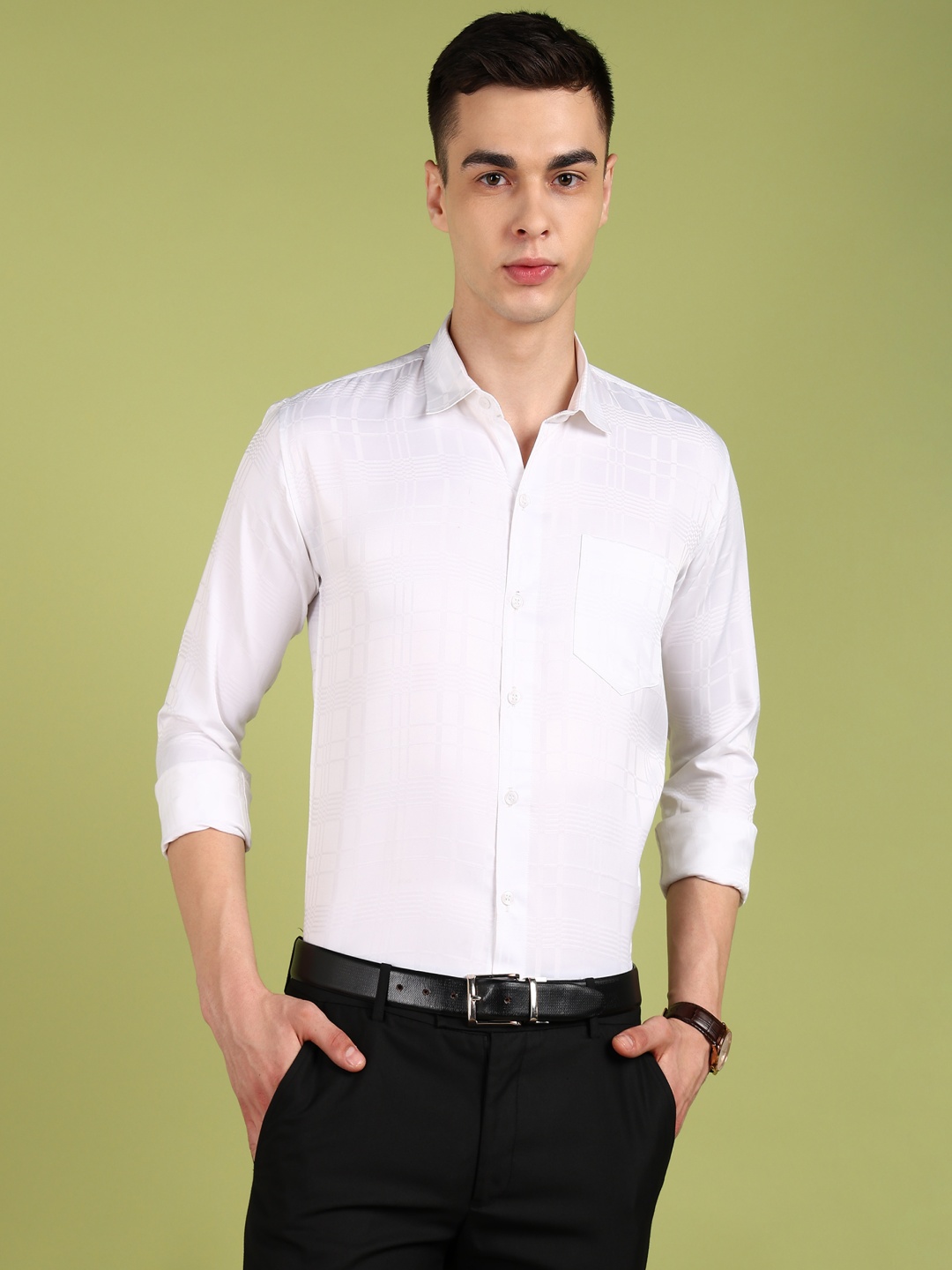 

PulseIQ Men Slim Fit Opaque Formal Shirt, White