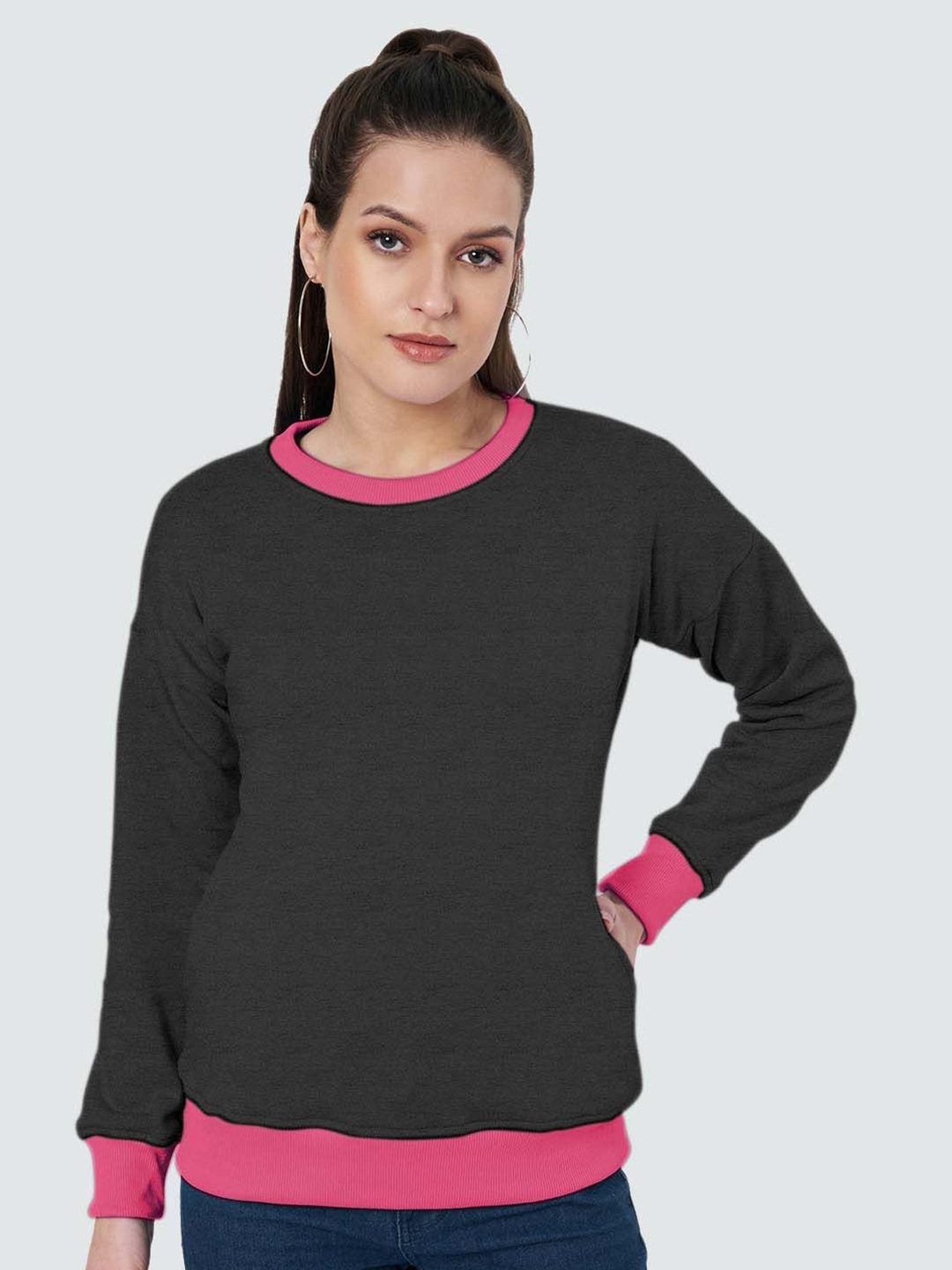 

BRINNS Women Colourblocked Sweatshirt, Charcoal