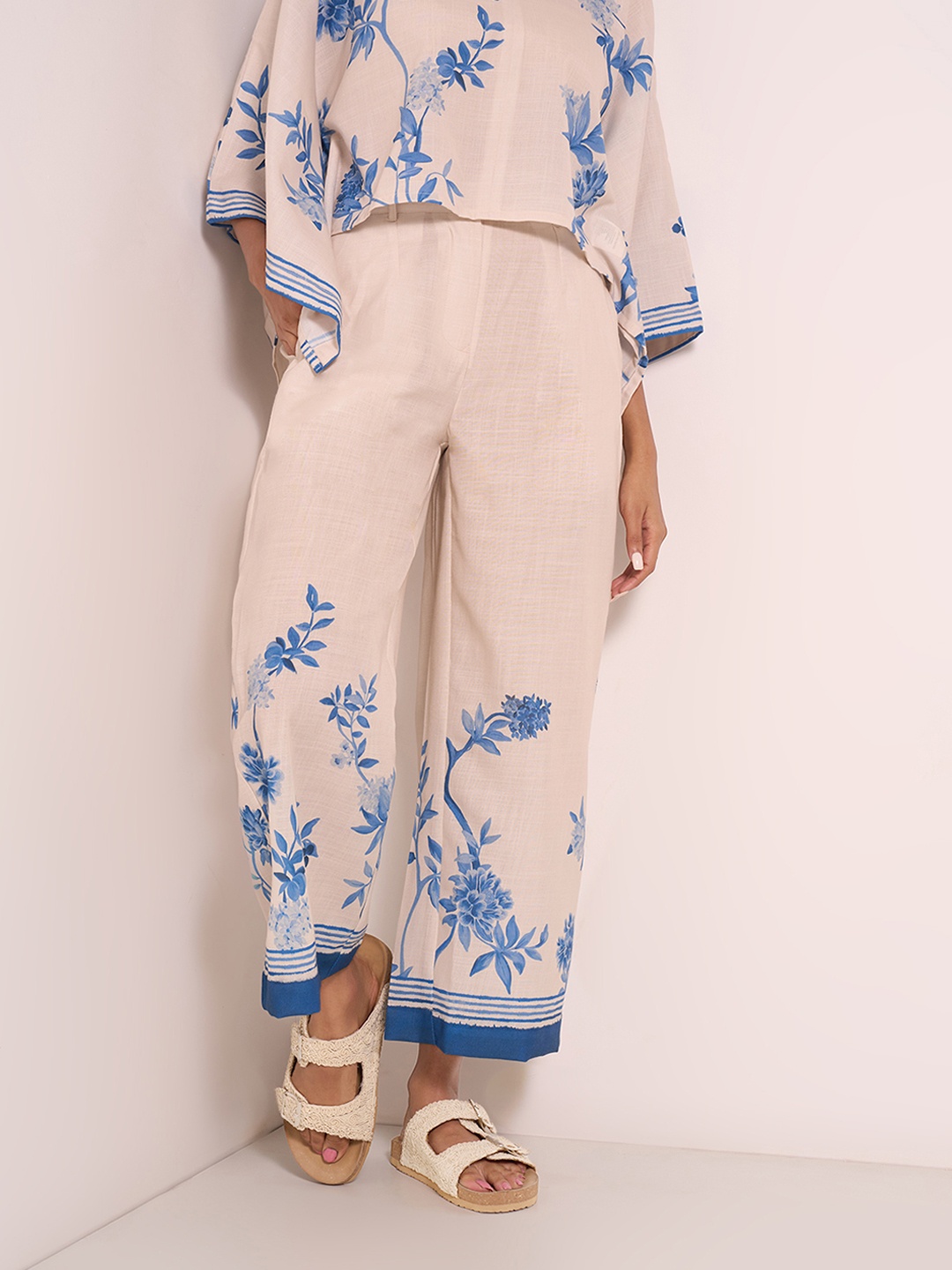 

AKKRITI BY PANTALOONS Women Printed Straight Fit Trousers, Blue