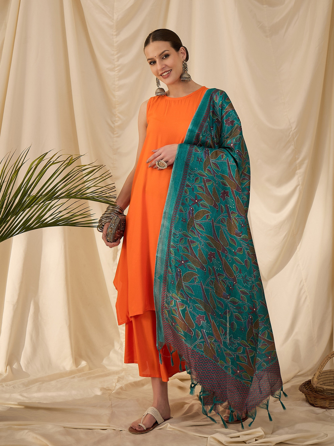 

InWeave Women Regular Kurta with Palazzos & With Dupatta, Orange