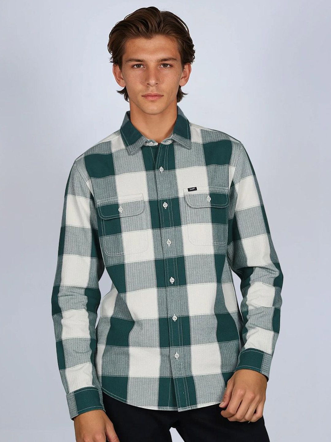 

Lee Men Opaque Checked Casual Shirt, Green