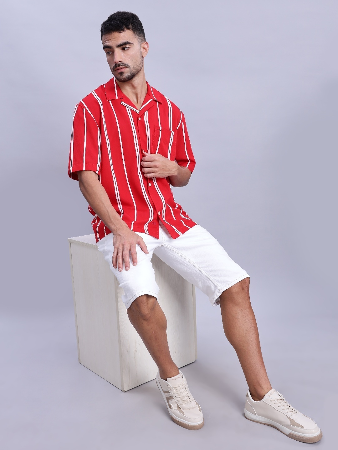 

Tommy Hilfiger Men Straight Boxy Opaque Striped Casual Shirt, Red