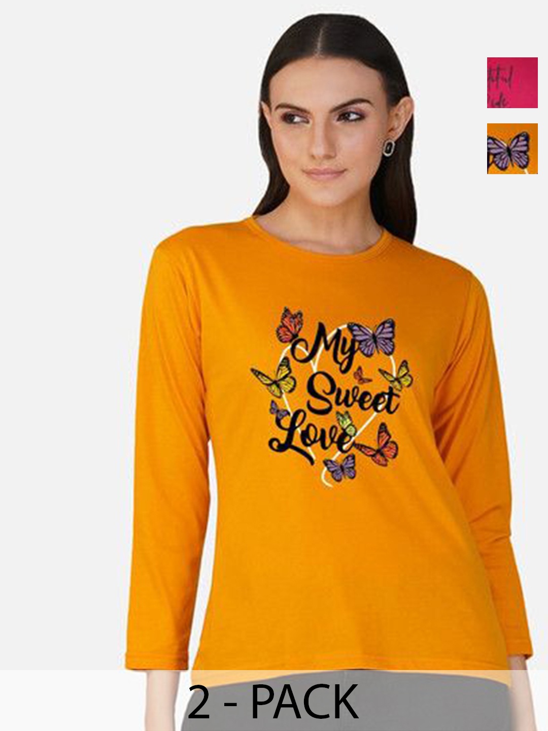 

Metronaut Women 2 Printed Bio Finish Applique T-shirt, Mustard