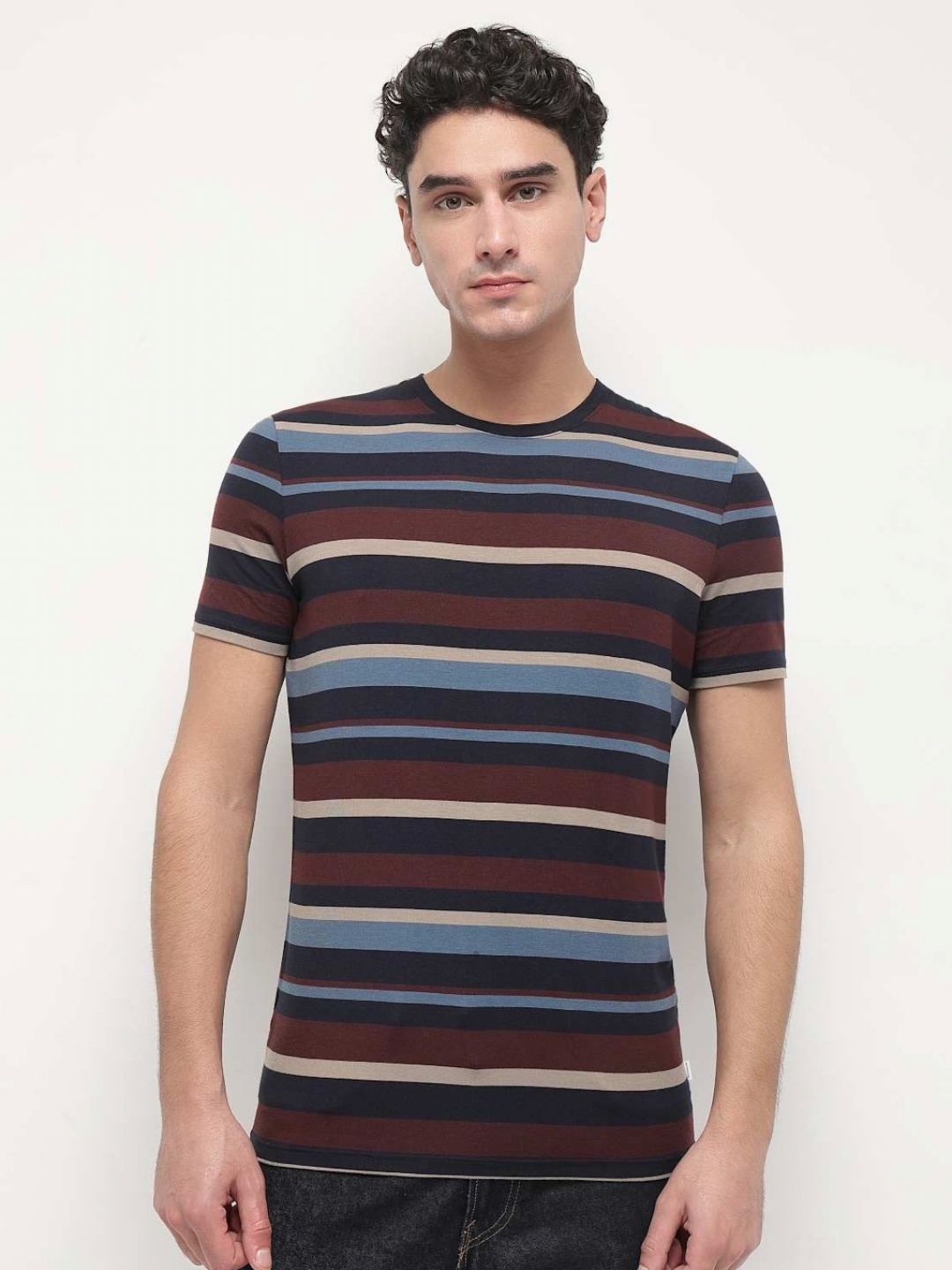 

Marks & Spencer Men Striped V-Neck Drop-Shoulder Sleeves Pockets T-shirt, Red