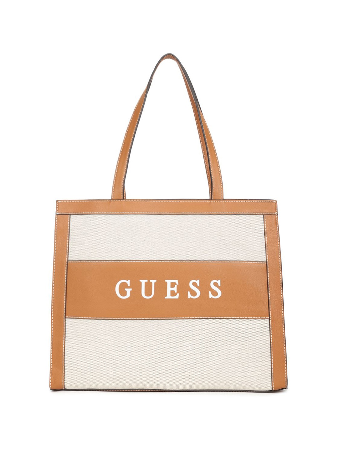 

GUESS Colourblocked PU Shopper Tote Bag with Fringed, Brown