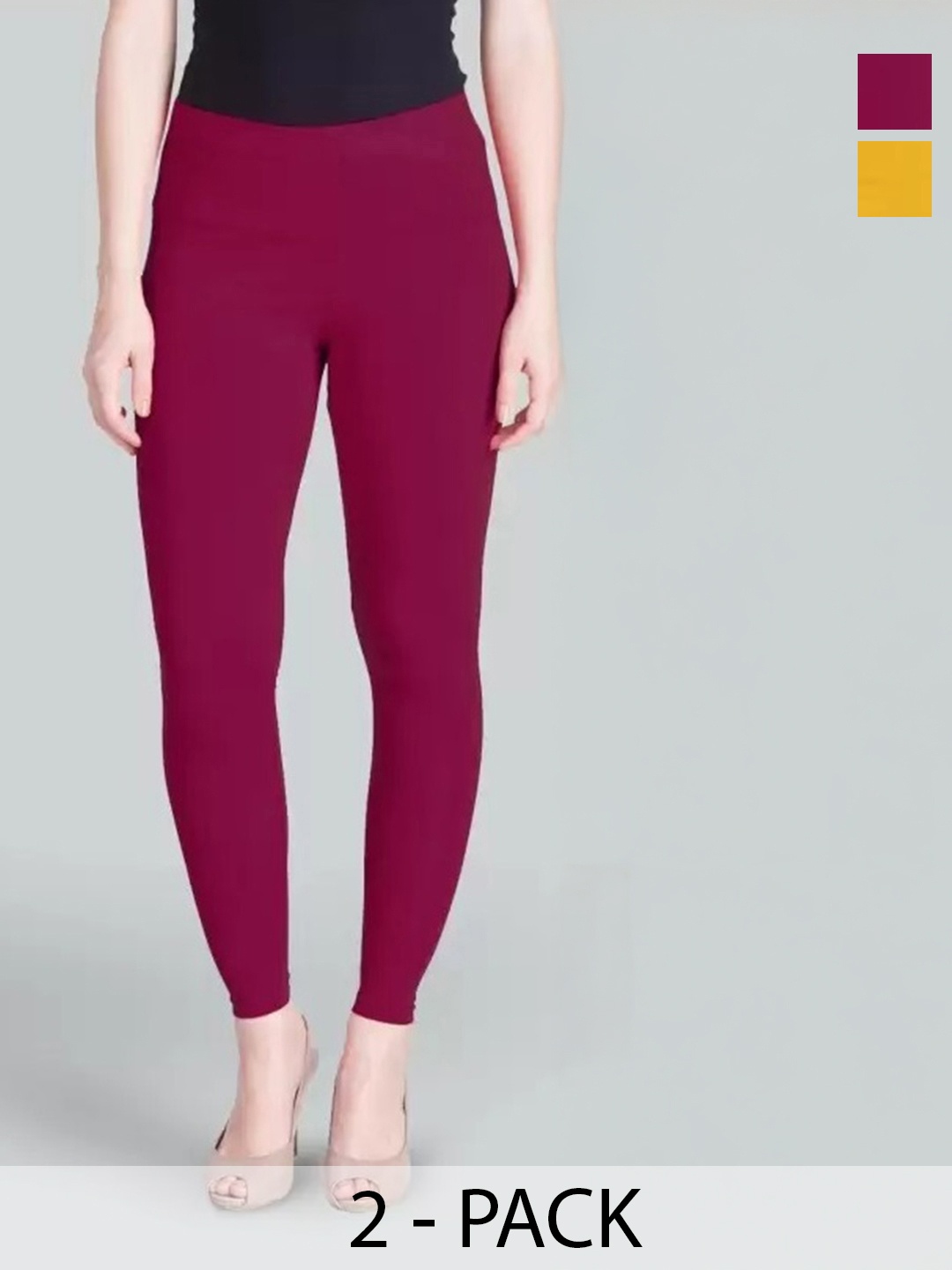 

URBAN KANYA Pack Of 2 Mid-Rise Ankle-Length Leggings, Maroon