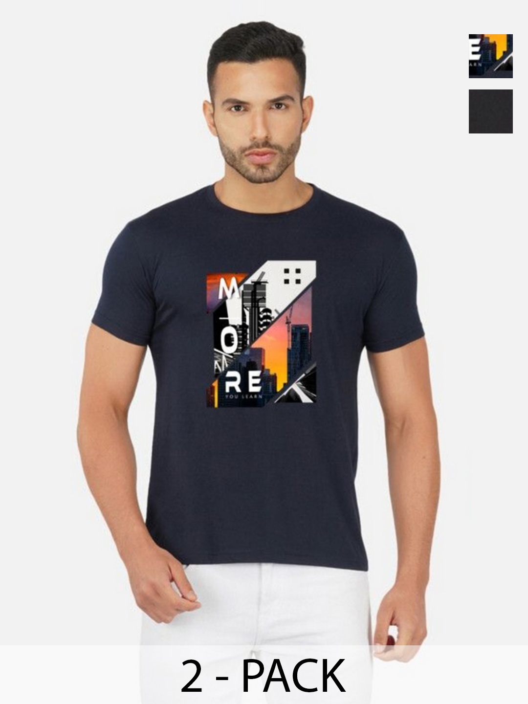 

GLOBAL NOMAD Men 2 Printed Bio Finish Applique T-shirt, Navy blue