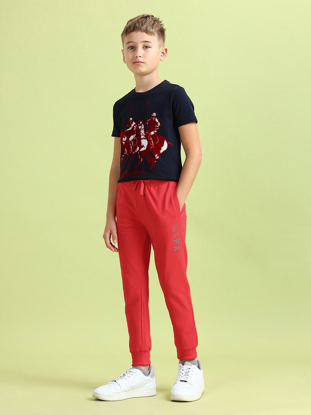 

U.S. Polo Assn. Kids Boys Brand Logo Printed Pure Cotton Joggers, Red