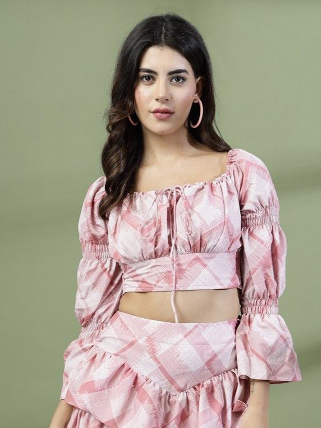 

DressBerry Floral Print Crepe Crop Top, Pink