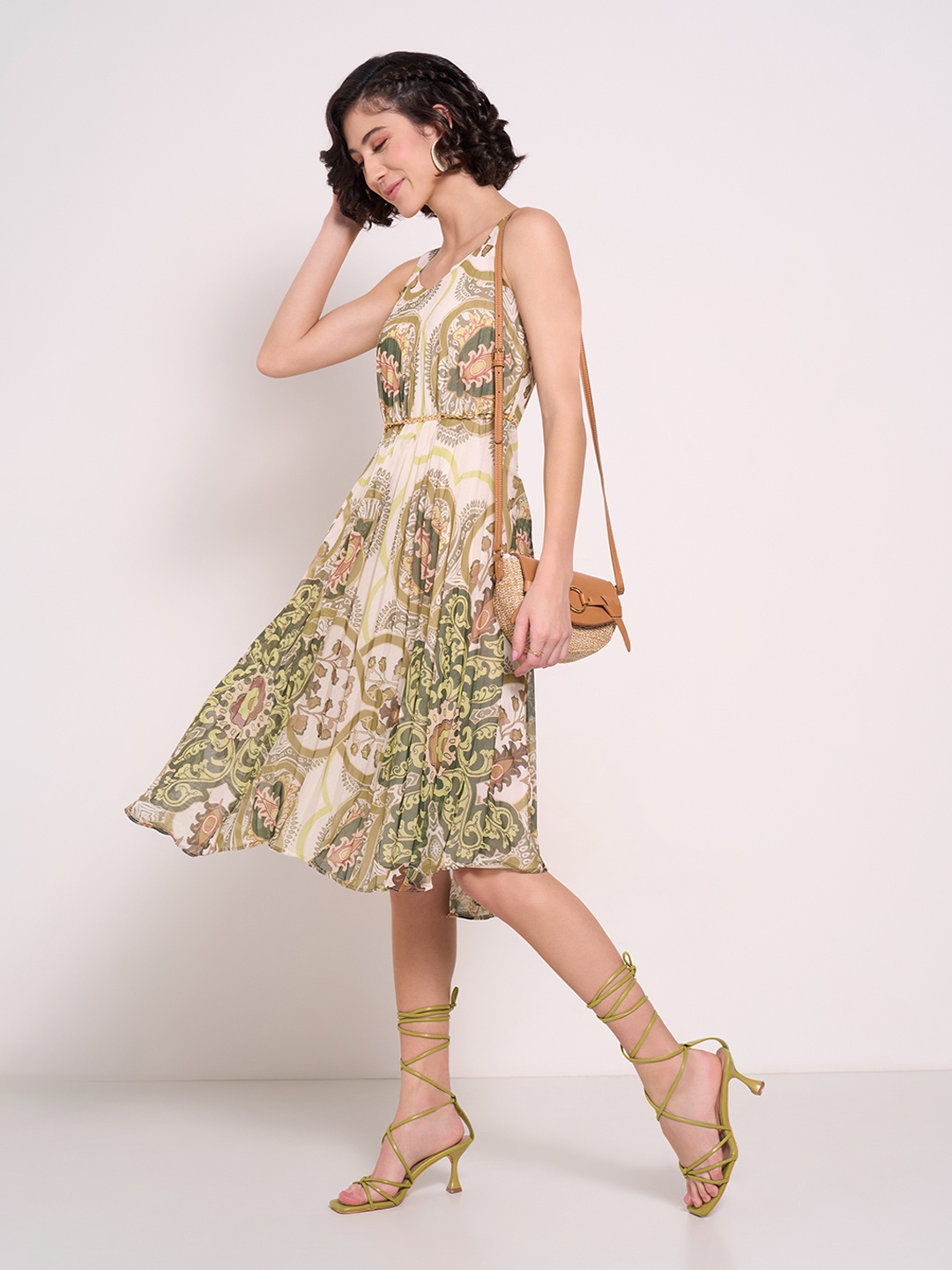 

Honey by Pantaloons Ethnic Motifs Fit & Flare Dress, Cream