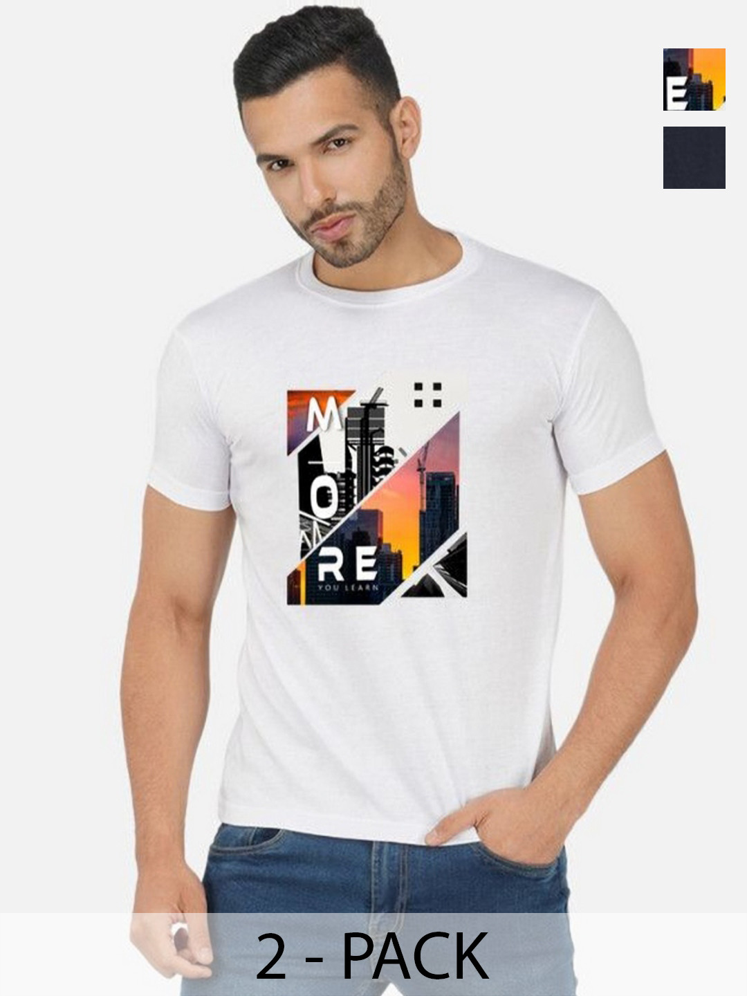 

GLOBAL NOMAD Men 2 Printed Bio Finish Applique T-shirt, White