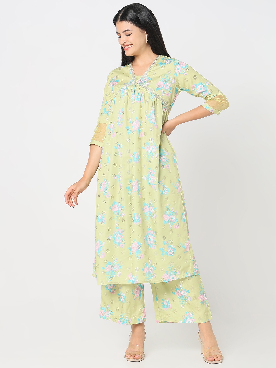 

R&B Women Ethnic Motifs Printed Thread Work Anarkali Kurta, Yellow