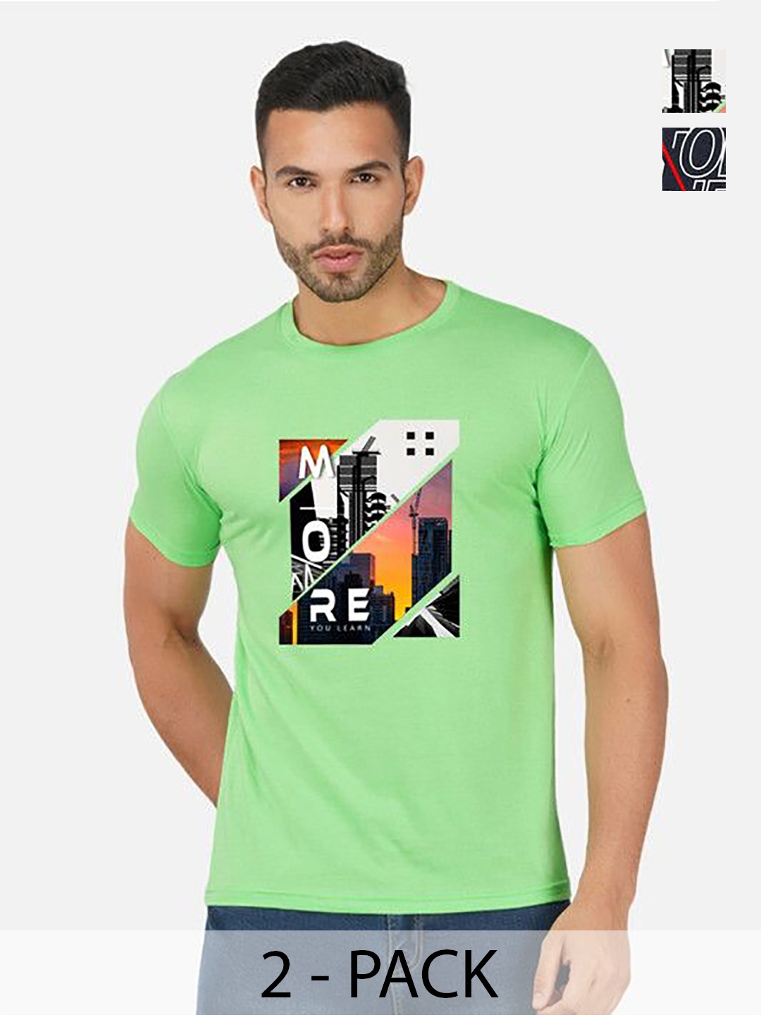 

GLOBAL NOMAD Men 2 Printed Bio Finish Applique T-shirt, Green