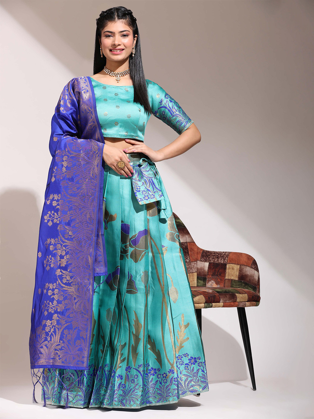

Payu Semi-Stitched Lehenga & Unstitched Blouse With Dupatta, Blue