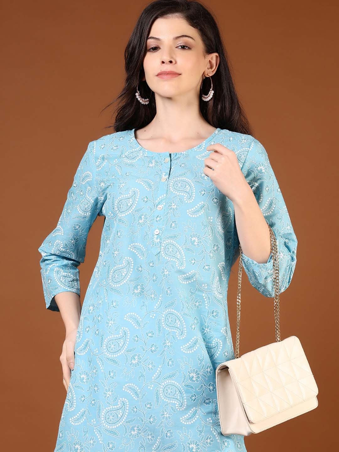 

V-Mart Women Ethnic Motifs Printed Thread Work Kurta, Blue