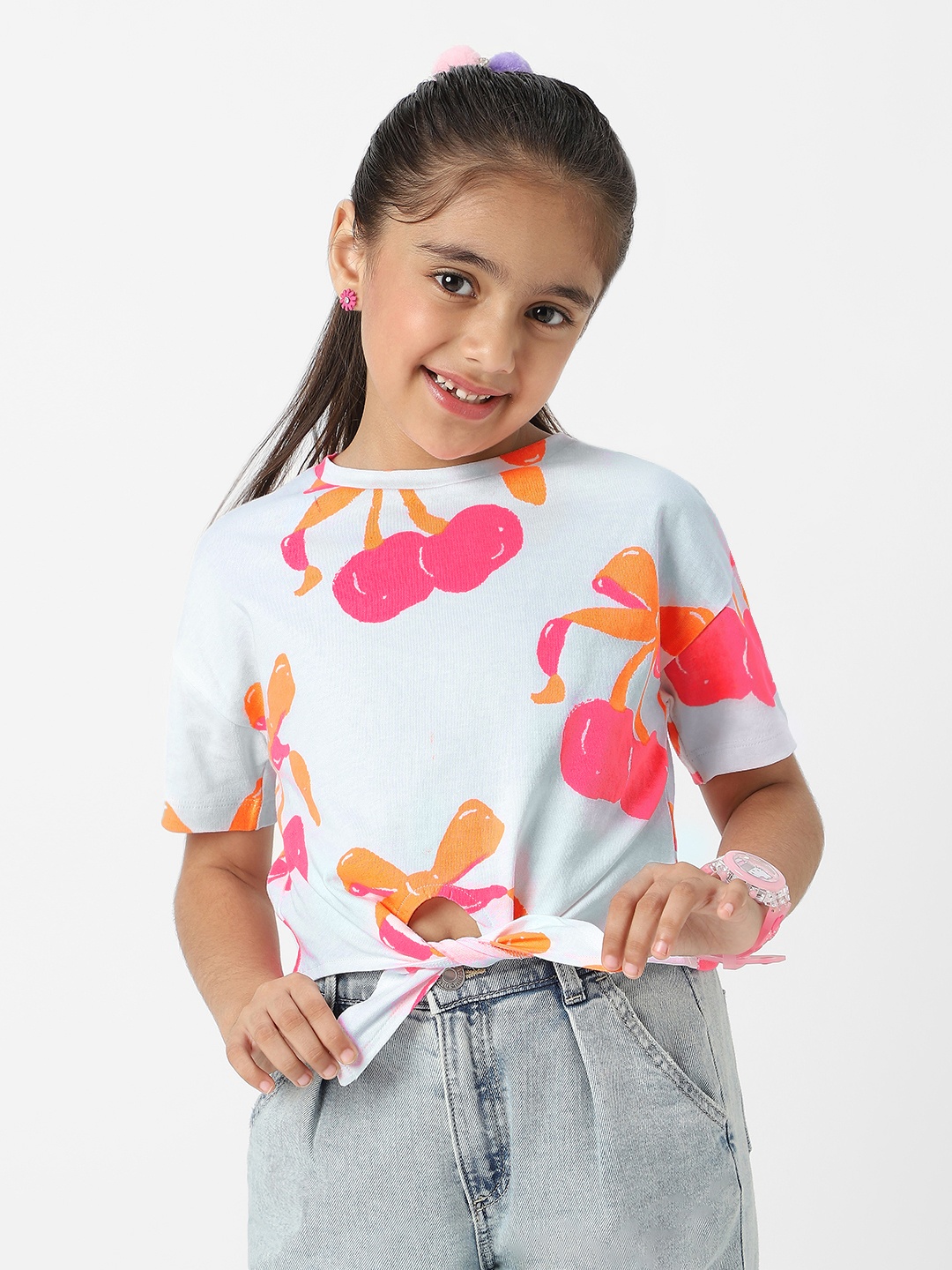 

Nauti Nati Print Cotton Crop Top, White