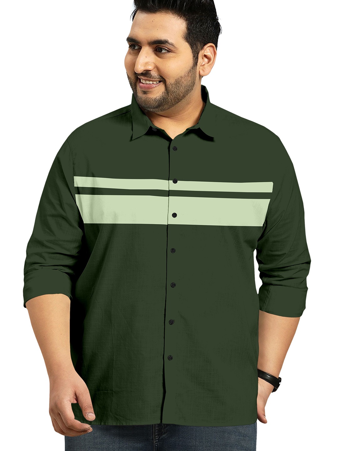 

Aloof Men Classic Horizontal Stripes Opaque Striped Casual Shirt, Green