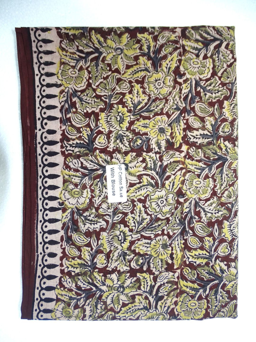 

SR HANDLOOMS AND TEXTILES Kalamkari Pure Cotton Saree, Brown