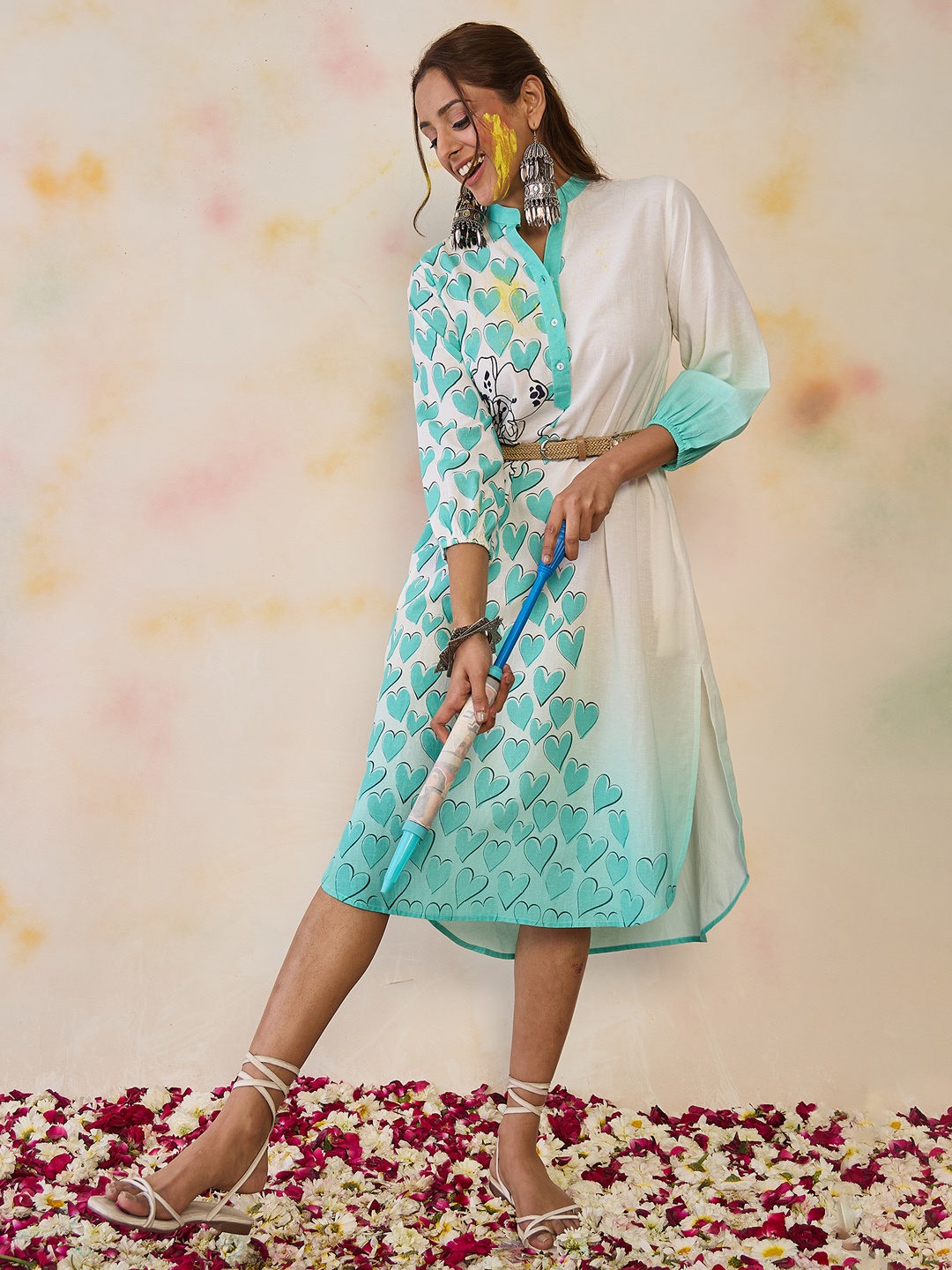 

Indo Era Women Ethnic Motifs Printed Floral Kurta, Sea green