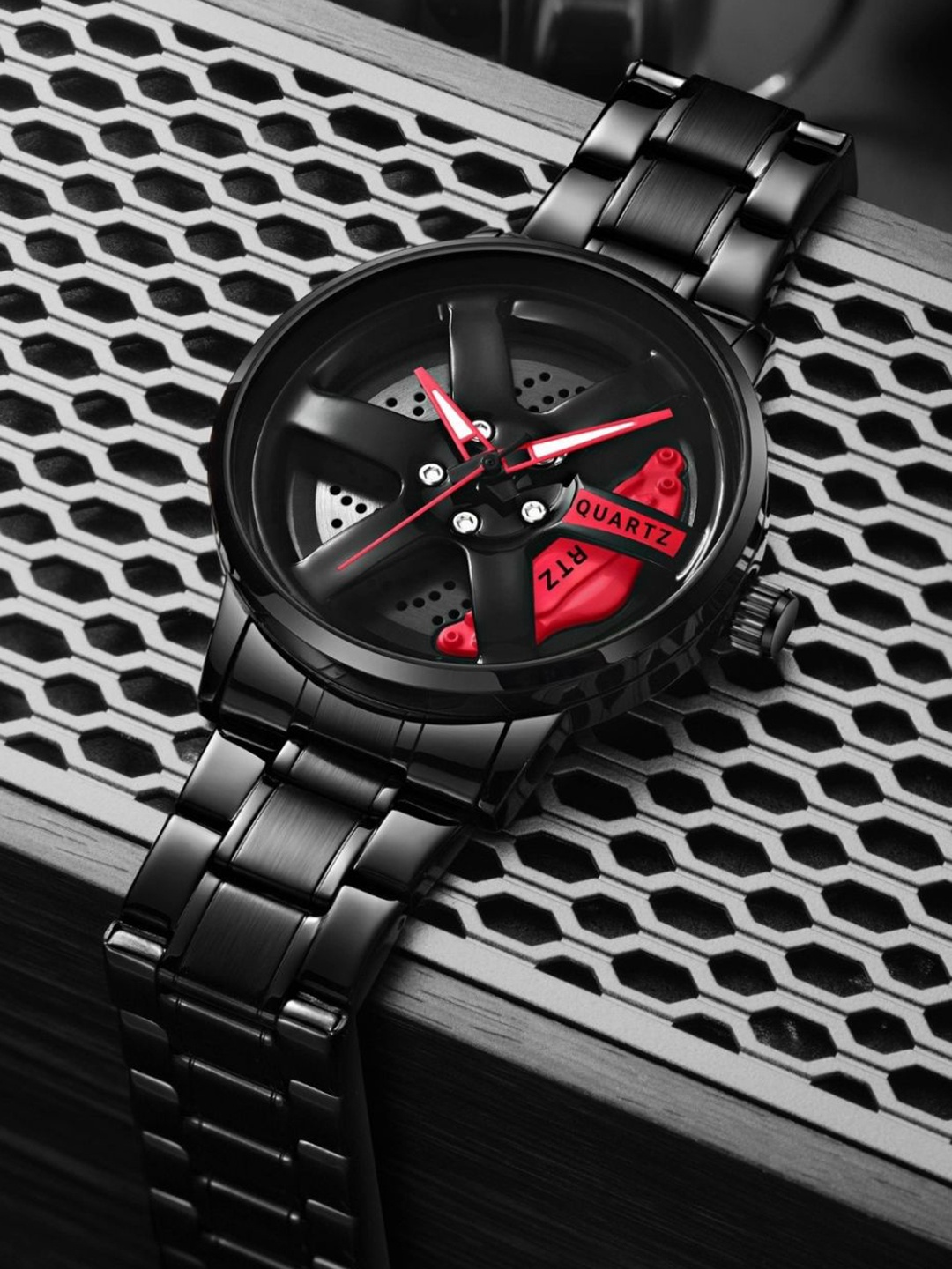 

EMPERO Men Brass Patterned Dial & Stainless Steel Wrap Around Straps Analogue Watches Red Wheel Watch 2