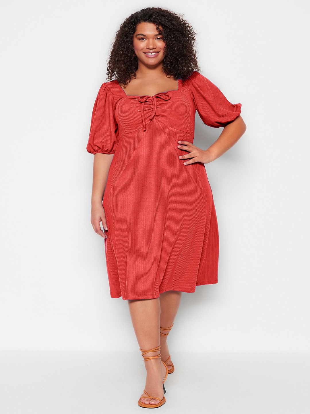 

Trendyol Tie-Up Neck Flared Sleeve Fit & Flare Dress, Na