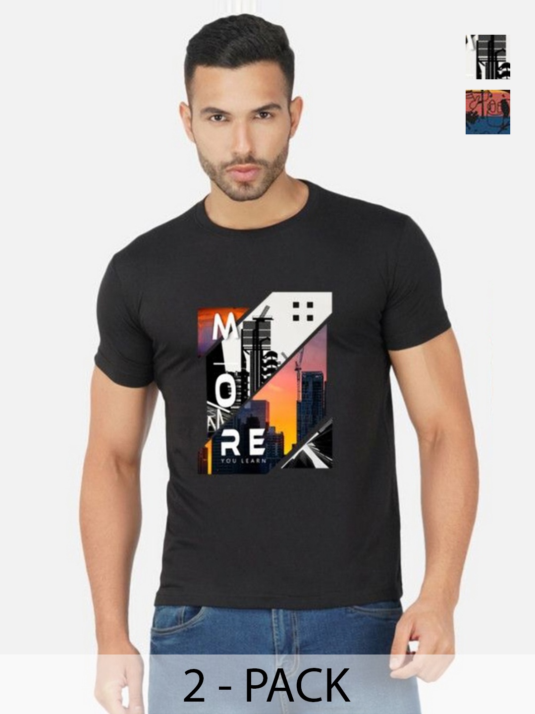 

GLOBAL NOMAD Men 2 Printed Bio Finish Applique T-shirt, Black