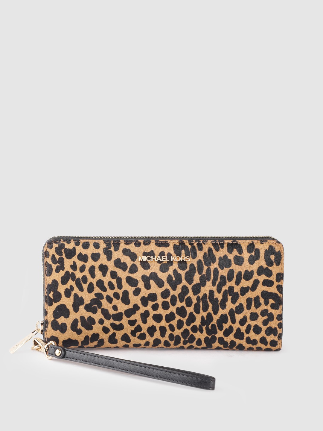 

Michael Kors Women Leopard Printed Leather Two Fold Wallet with Fur Detail, Brown