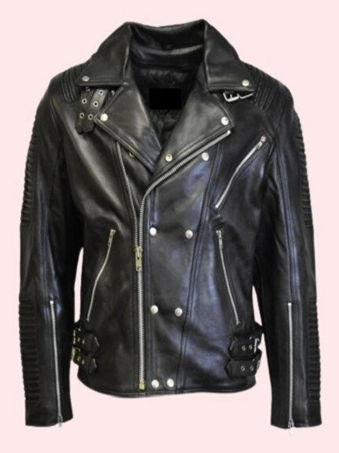 

NOORA Men Leather Biker Jacket, Black