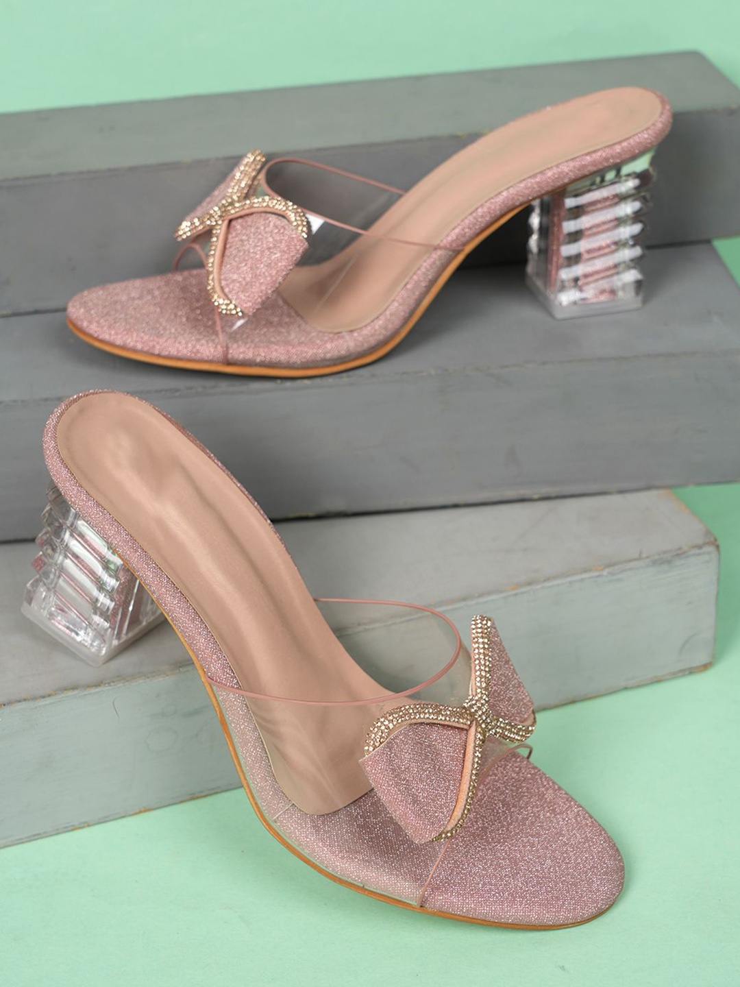 

Style Shoes Embellished Block Sandals, Pink