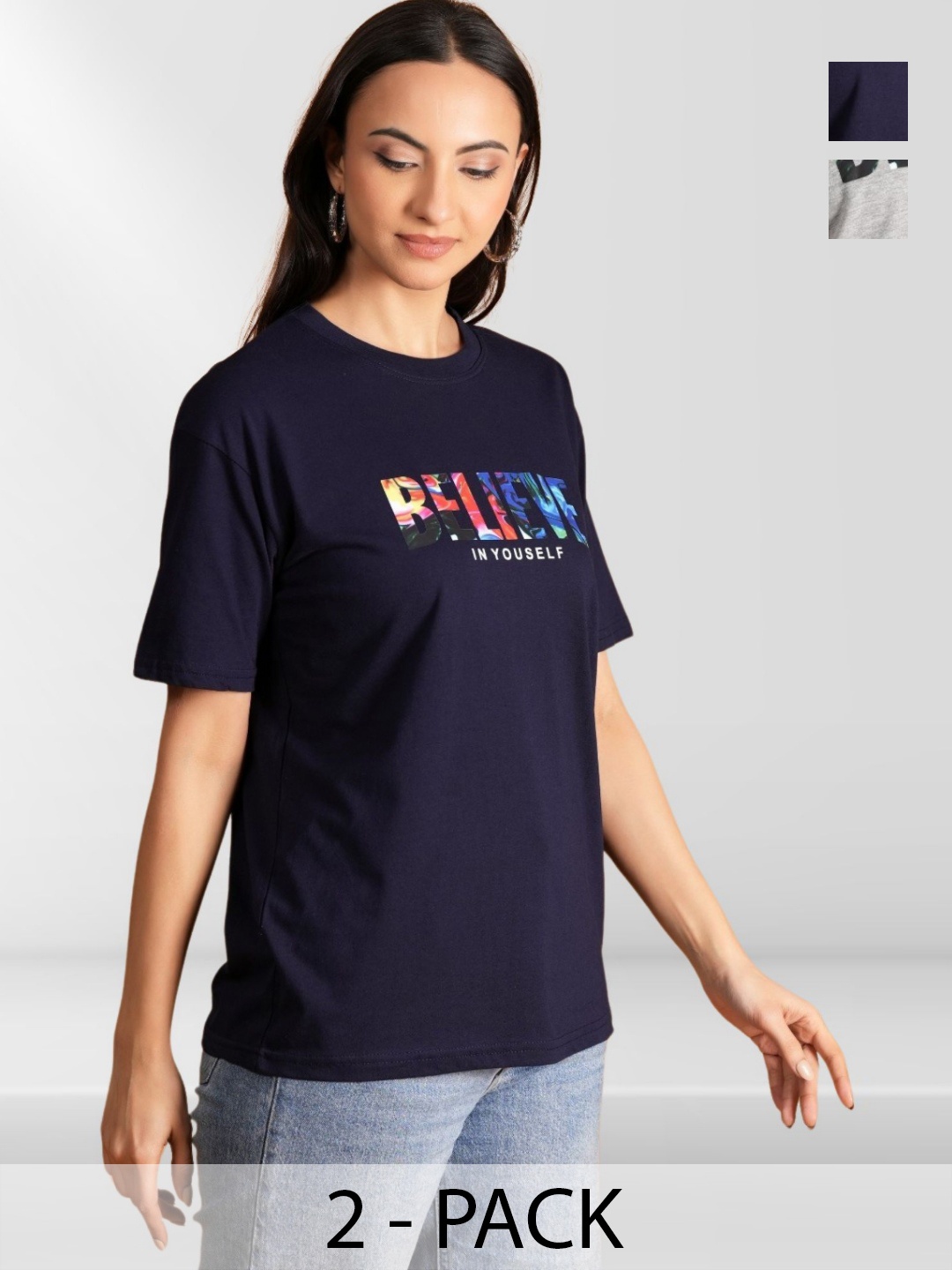 

NEYSA Women Typography 2 Printed Applique T-shirt, Multi