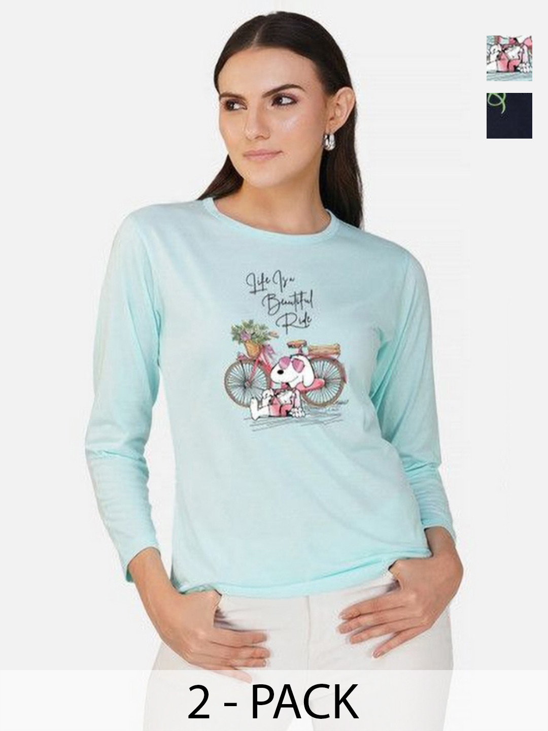 

Metronaut Women 2 Printed Bio Finish T-shirt, Turquoise blue