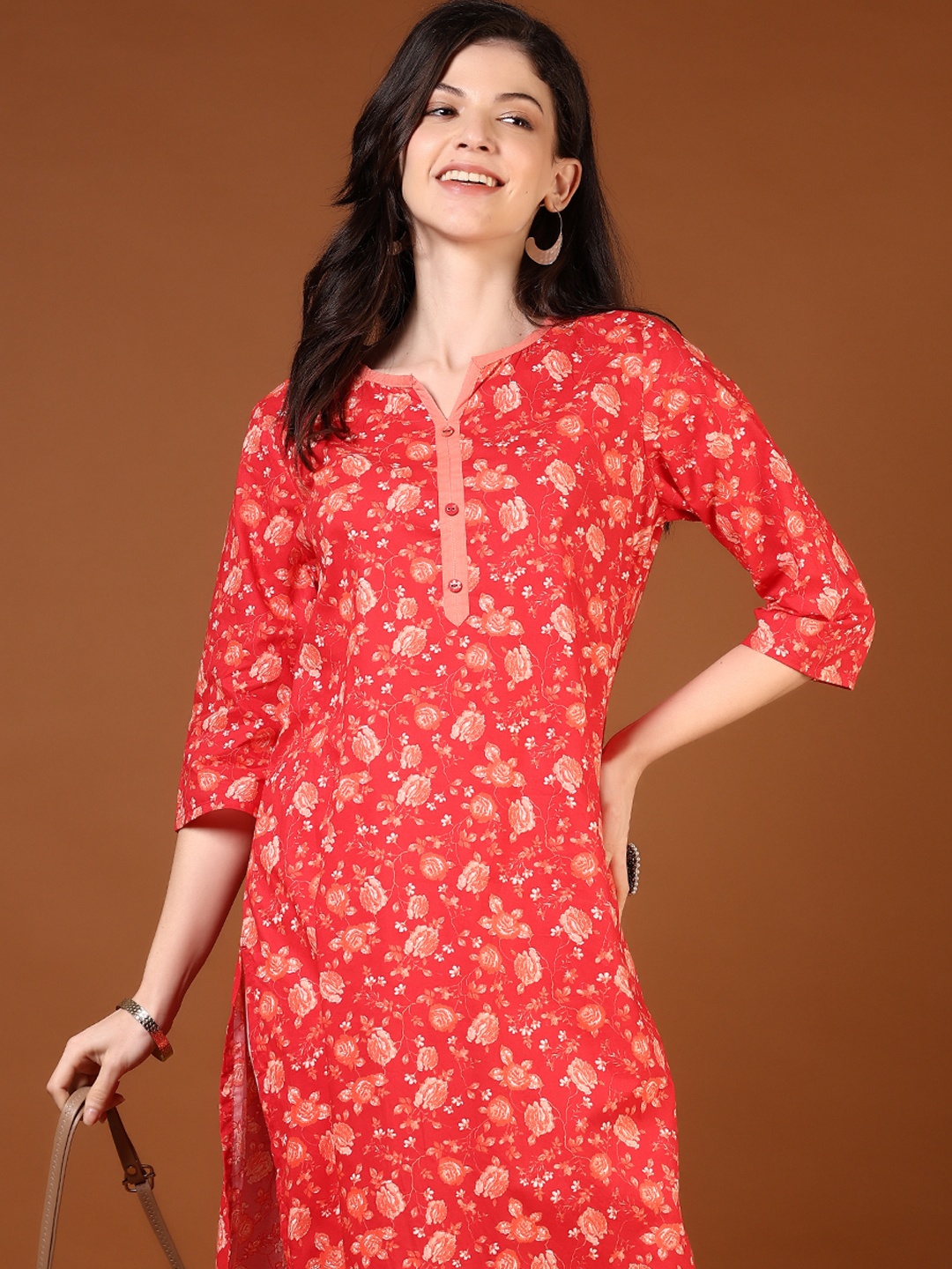 

V-Mart Women Ethnic Motifs Printed Mirror Work Kurta, Red