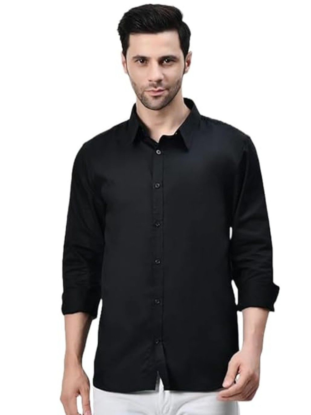 

OWL MINK Men Comfort Slim Fit Opaque Casual Shirt, Black