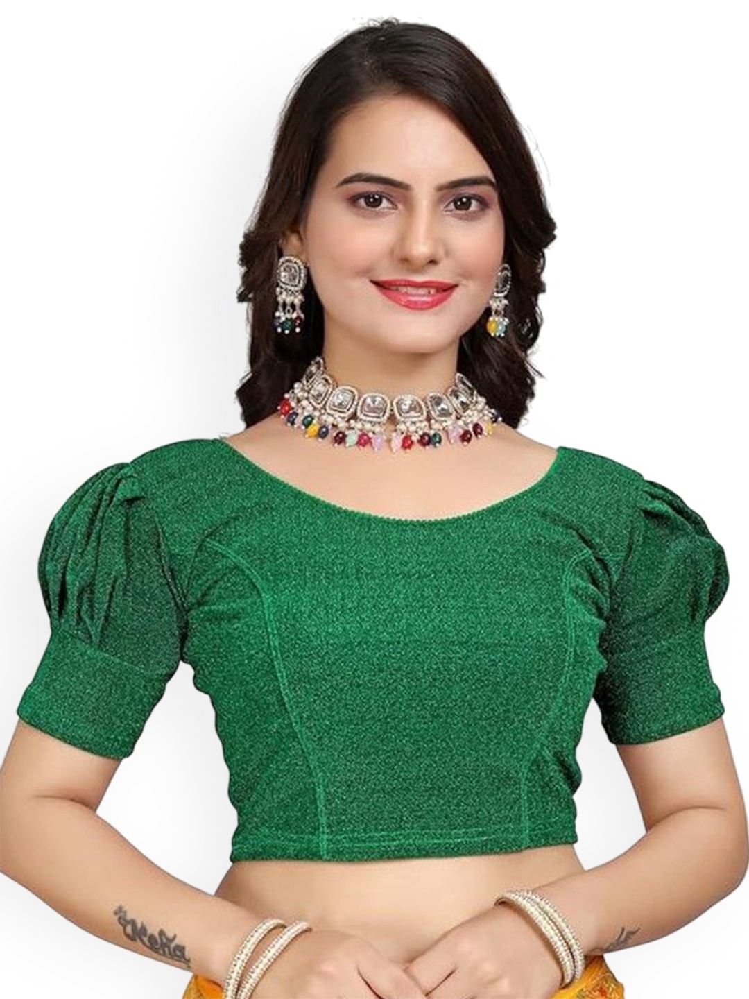 

SS Sanket Synthetics Embellished Saree Blouse, Green