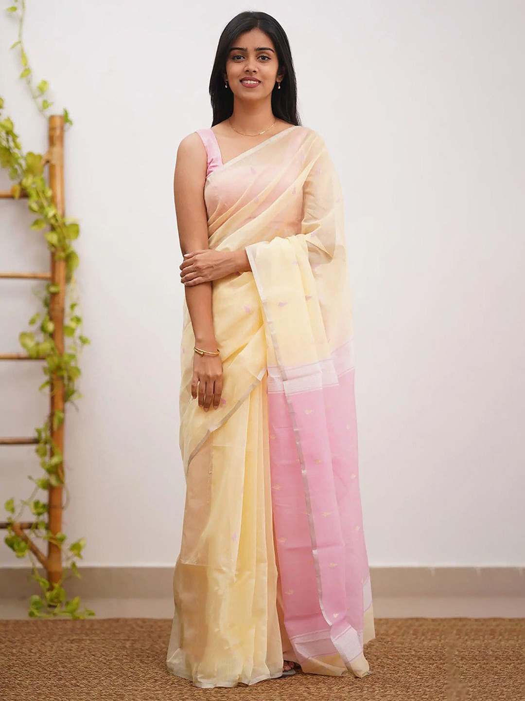 

KALINI Woven Design Silk Blend Banarasi Saree, Beige