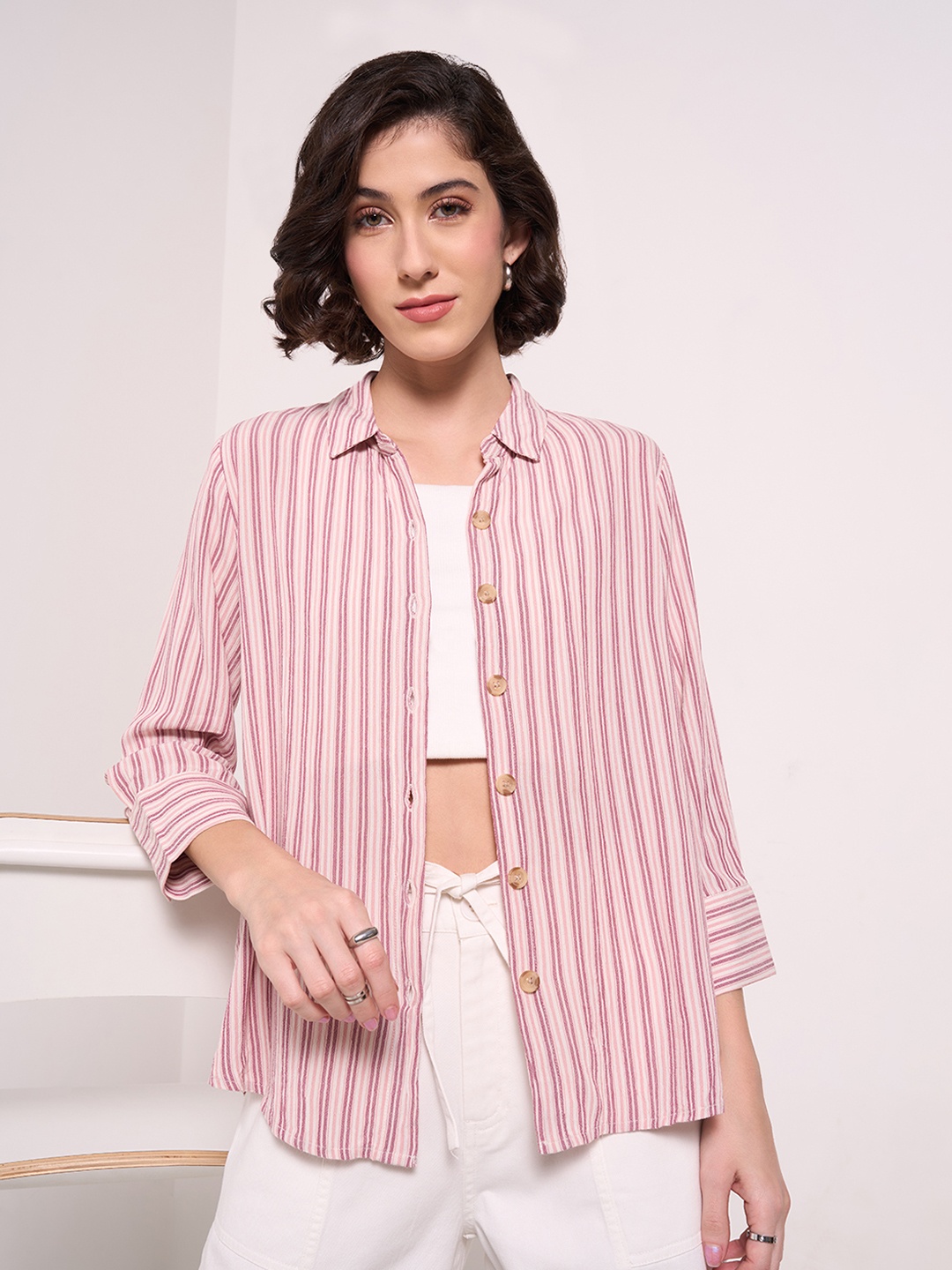 

Honey by Pantaloons Striped Shirt Style Top, Off white