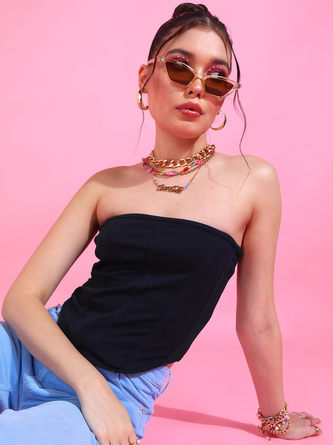 

DressBerry Off-Shoulder Tank Crop Top, Blue