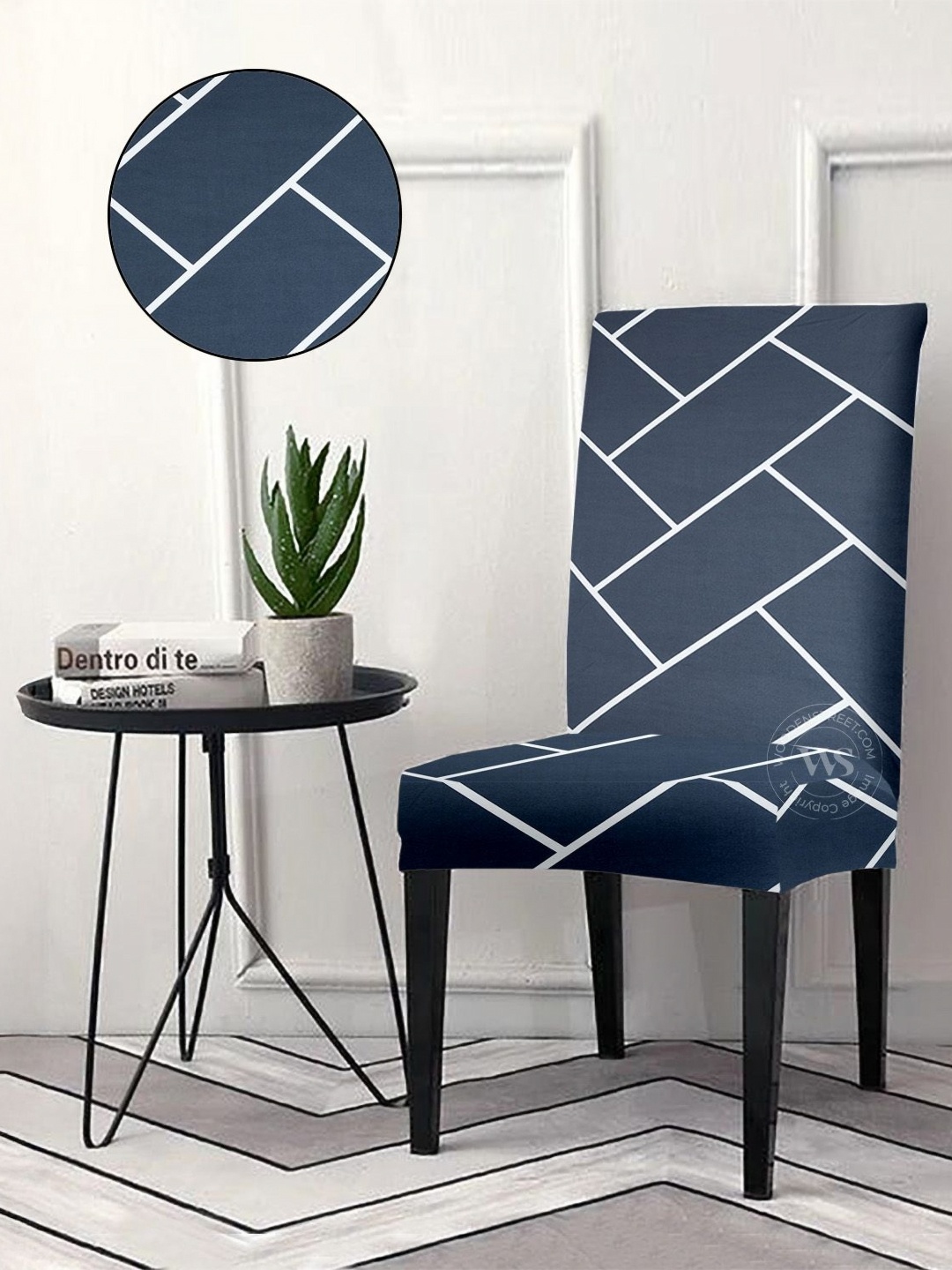 

WOODEN STREET Blue & White Printed Chair Cover
