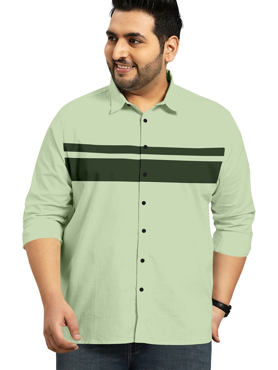 

Aloof Men Classic Horizontal Stripes Opaque Striped Casual Shirt, Sea green