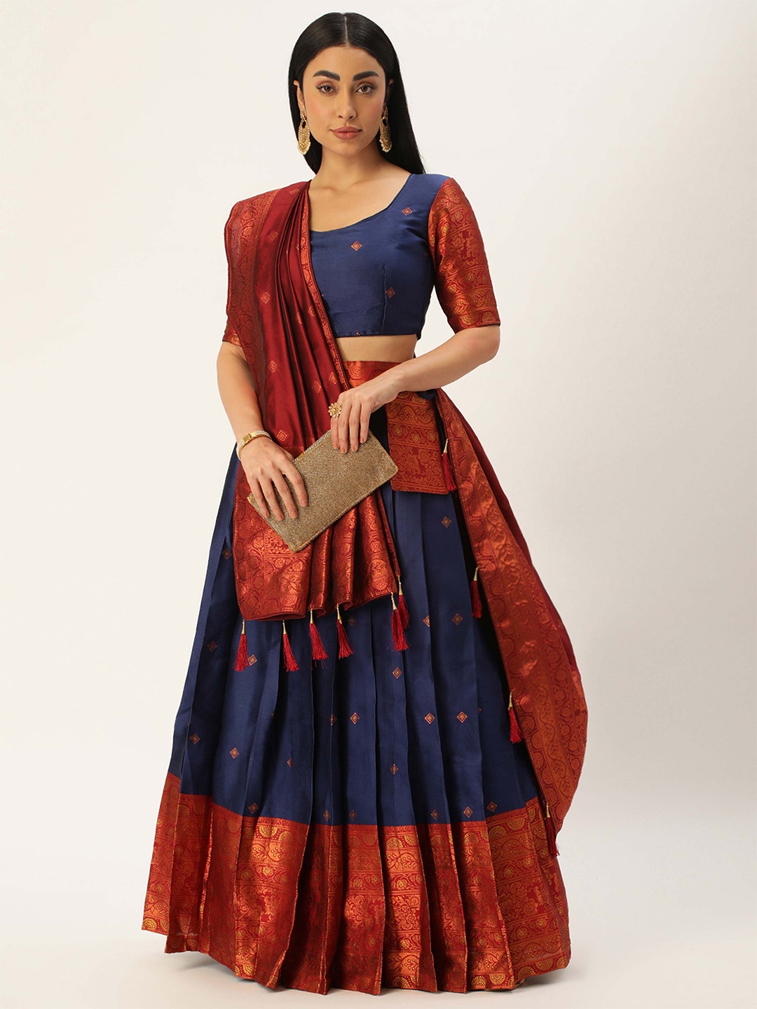 

Payu Semi-Stitched Lehenga & Unstitched Blouse With Dupatta, Navy blue