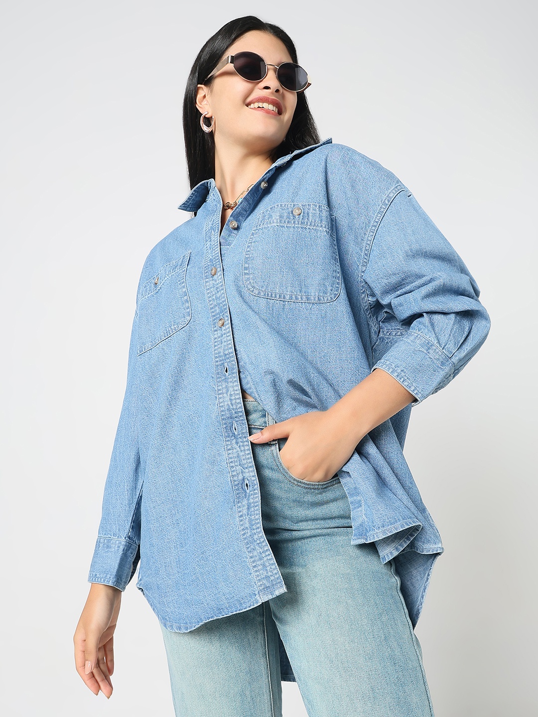 

R&B Cotton Shirt Style Top, Blue