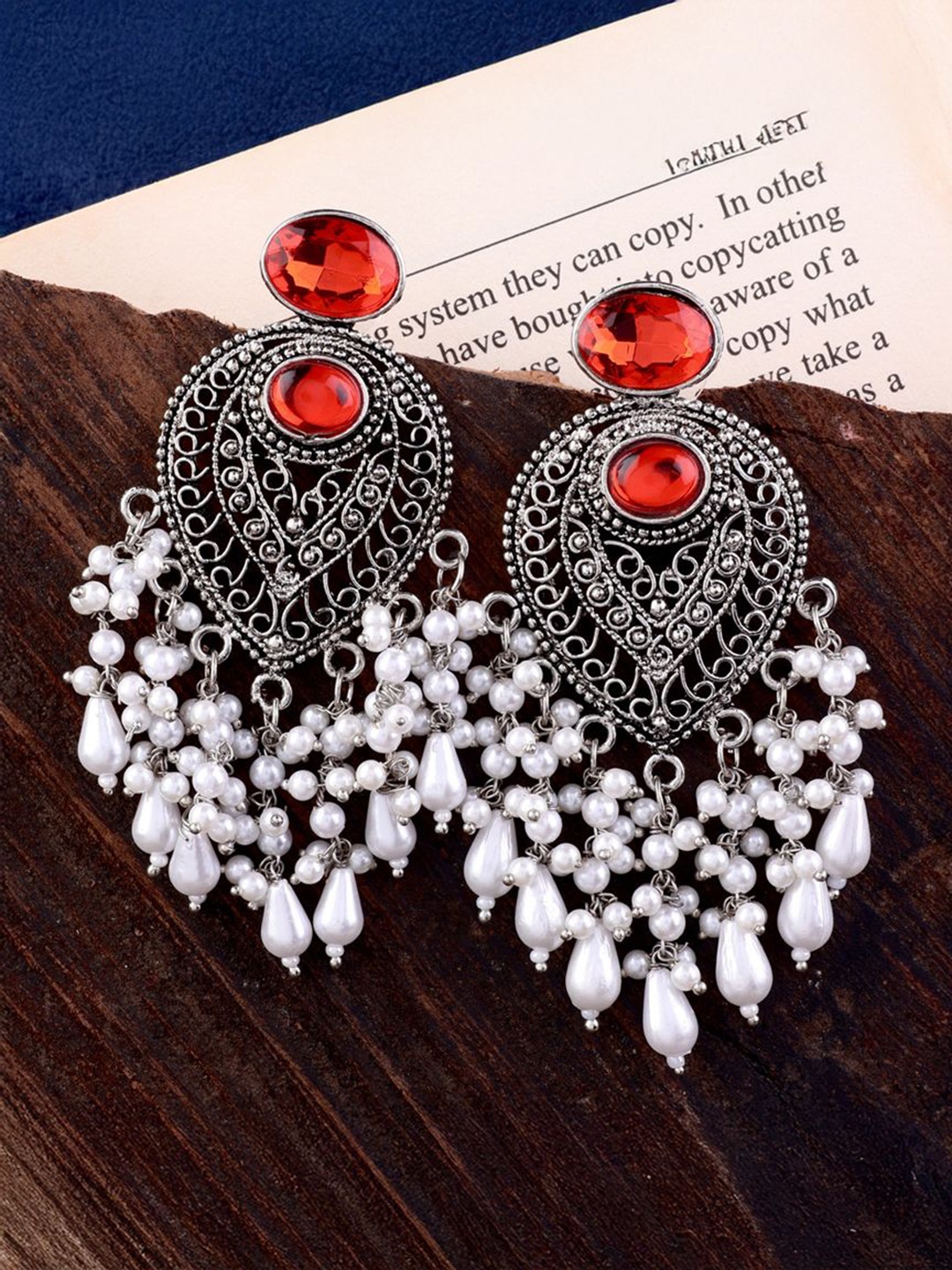 

SHONA'S STYLE Contemporary Chandbalis Earrings, Red