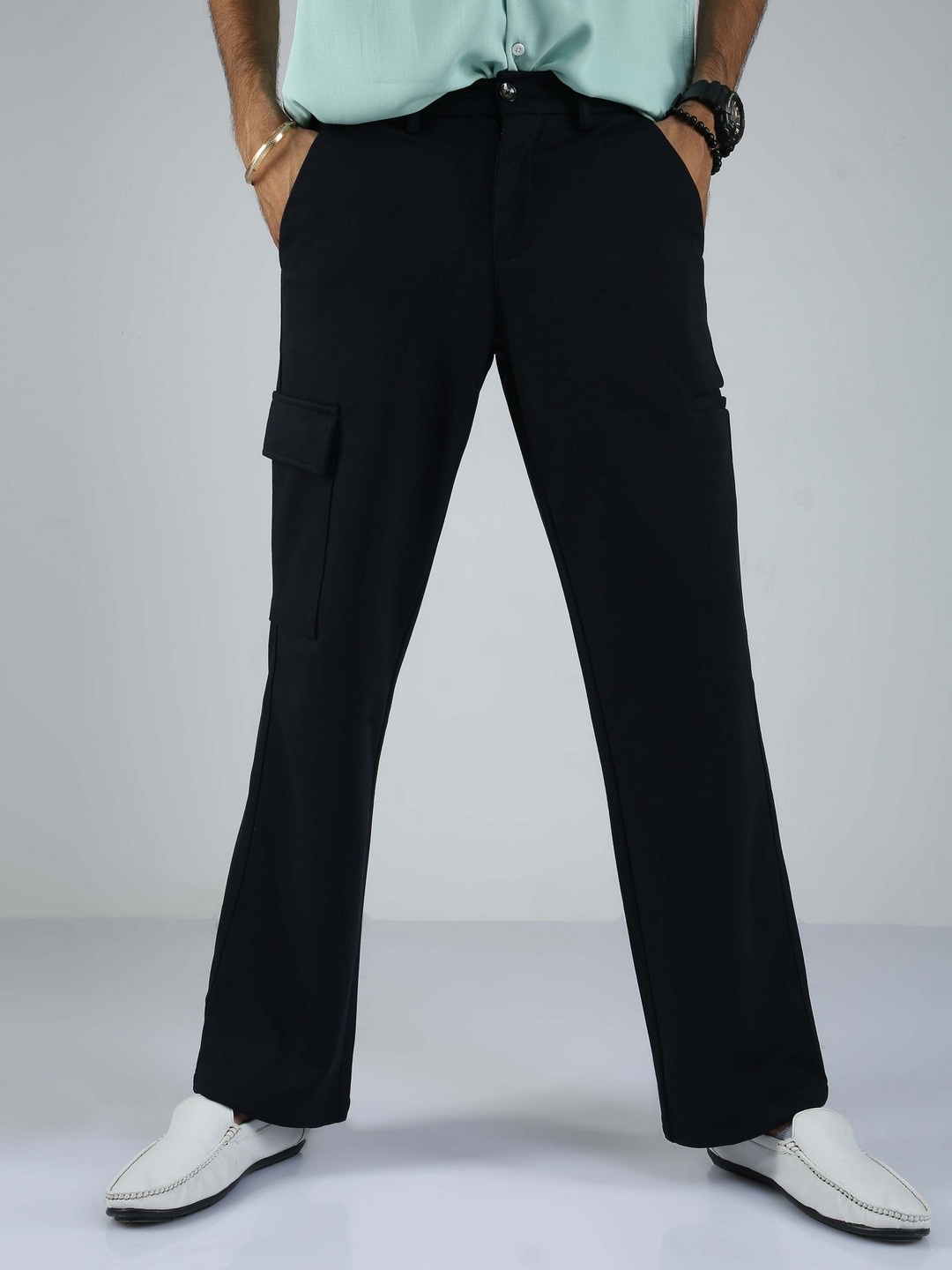 

THE BEETEL HOUSE Men Relaxed Straight Fit Low-Rise Trousers, Navy blue