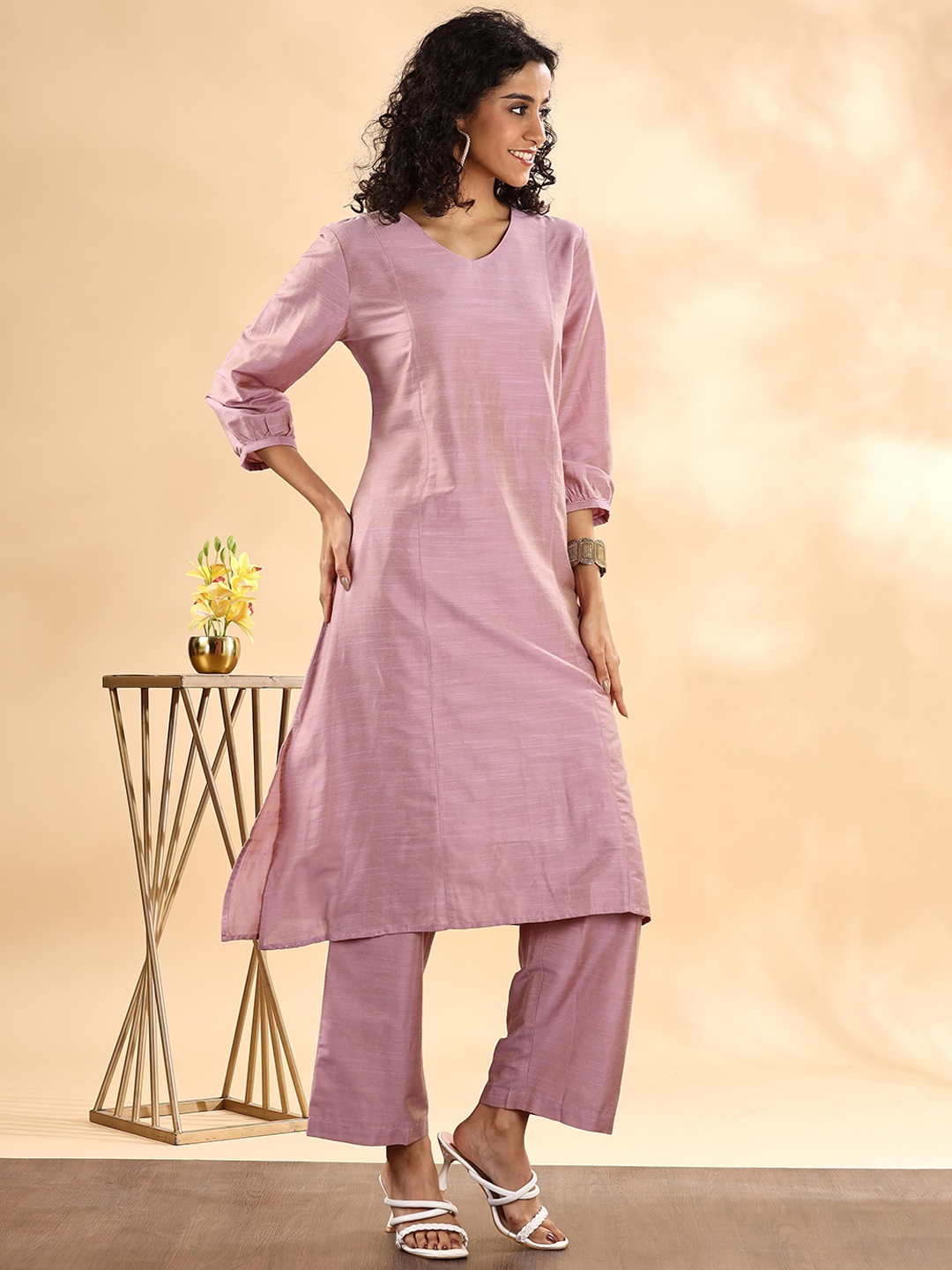 

Anouk Women Panelled Kurta with Palazzos, Mauve