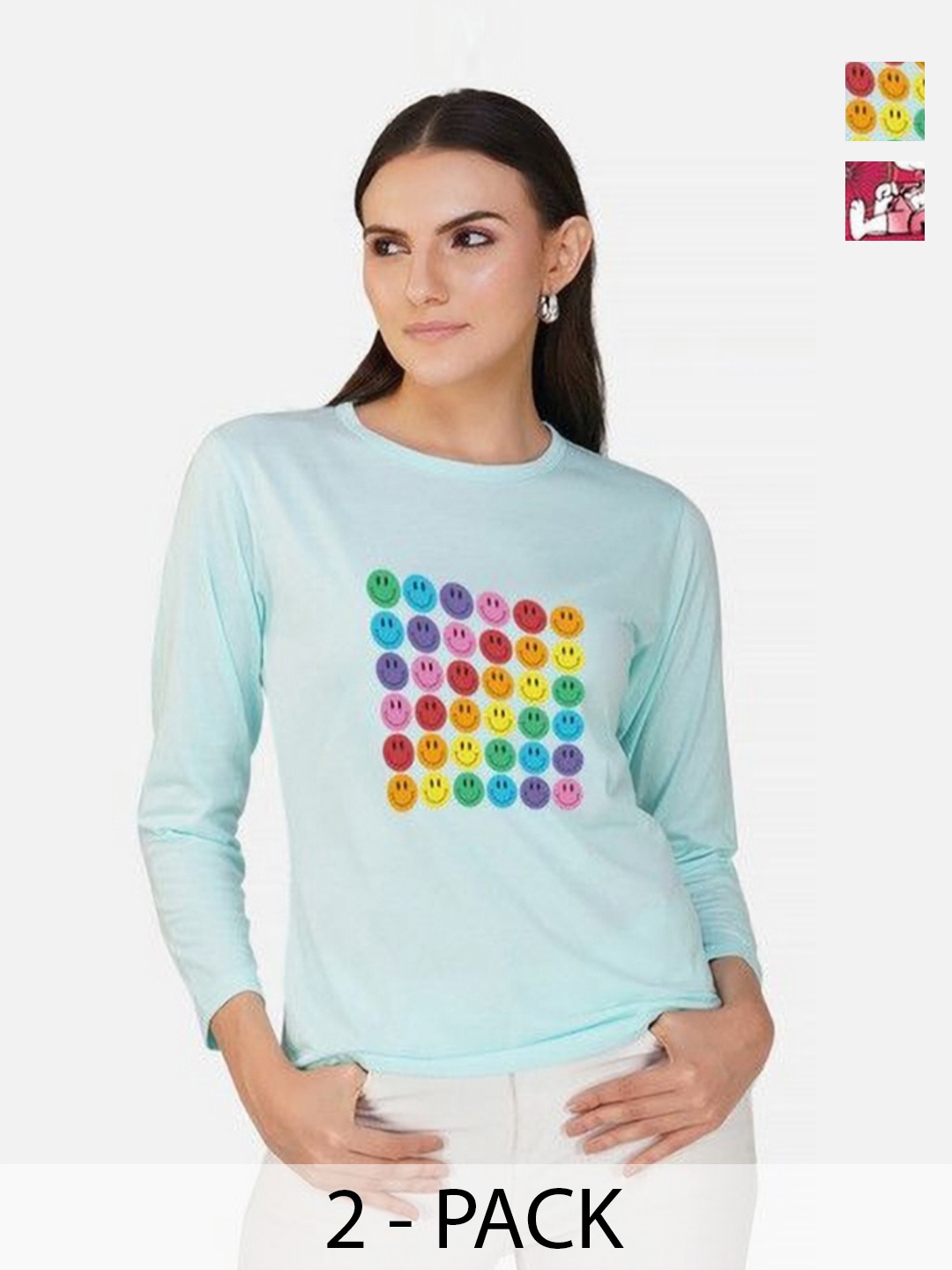 

Metronaut Women 2 Printed Bio Finish Applique T-shirt, Turquoise blue