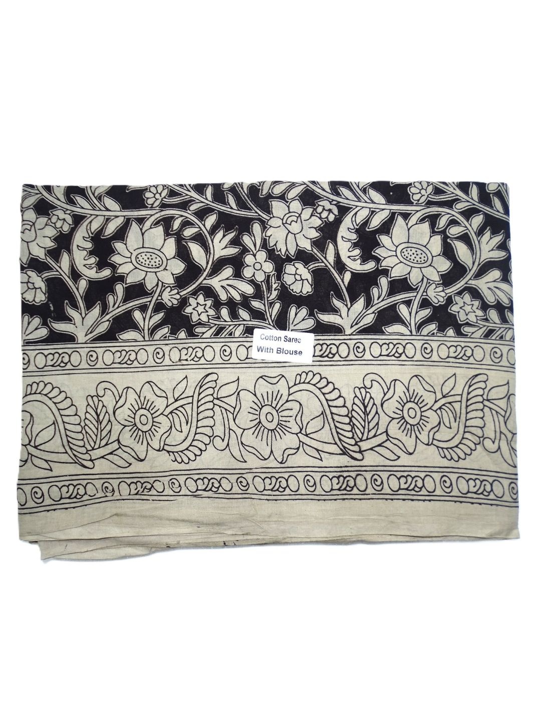 

SR HANDLOOMS AND TEXTILES Kalamkari Pure Cotton Saree, Black
